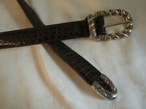 Brighton Faux Croc Dk Brown Leather Belt ornate “silver” 44509 M Medium VGUC Review
