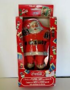 COLLECTIBLE BICYCLE COCA-COLA SANTA PLAYING CARS IN TIN. “NEW IN BOX”  Review