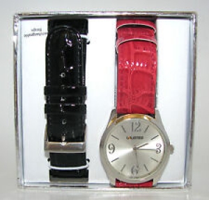 NEW UNLISTED INTERCHANGABLE BLACK+RED CROC BANDS+SILVER DIAL WATCH-UL9003 Review