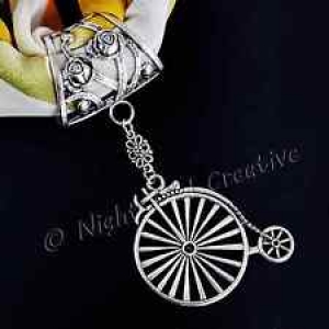 Bicycle Scarf Ring Gift, Handmade Scarf Clip, Silvertone Penny Farthing Pendant Review