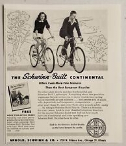 1947 Print Ad Schwinn-Built Continental Bicycles Couple Ride Arnold Chicago,IL Review