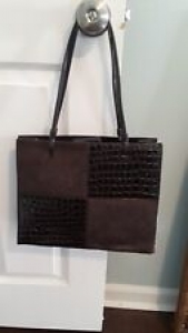 Ladies Handbag, Brown Embossed Faux-Croc/Cow Hide/Patent Leather  Review