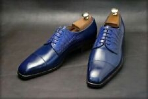 Men’s Handmade Blue Crocodile Leather Lace Up Shoes Formal Dress Shoes  Review