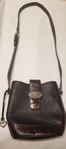 Brighton Preowned Chocolate Brown Croc And Black Leather Handbag Purse Clasp  Review