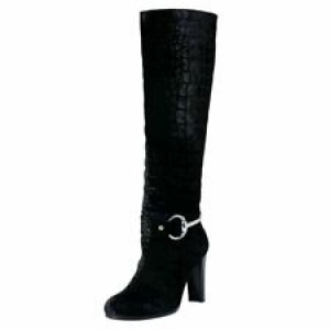 Stuart Weitzman Women’s Black Croc Print Velvet High Heel Boots Shoes US 7 IT 37 Review