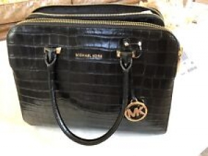 NEW Michael Kors Houston Black Croc Embossed Leather Satchel Handbag With Strap Review
