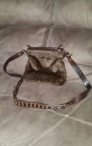 PRITZI Handbags BROWN Faux Seal Fur Bag Purse Faux croc leather strap AWESOME  Review