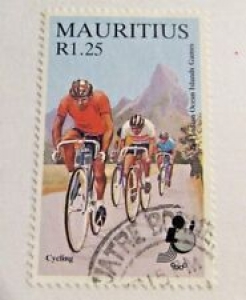 MAURITIUS Sc #611 Θ used , R1.25, bicycle racing, postage stamp, Fine +  Review