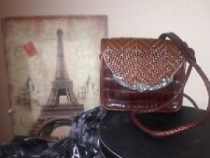 Brighton Brown Croc Styled Leather Cross Body Small Bag Braided Strap Woven Flap Review