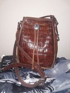 BRIGHTON Vintage Croc Embossed Brown Leather Handbag Cross-body Boho Style Review