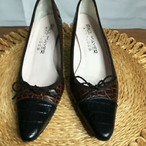 Paul Mayer Attituedes W Brown/Black Leather Croc Embossed Kitten Heel Sz 8 Shoes Review