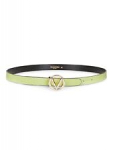 New VALENTINO Lime Green Baby Croc Embossed Giusy V Emblem Belt Leather Logo M Review