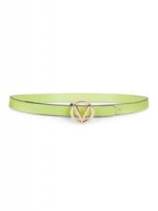 New VALENTINO Lime Green Embossed Giusy V Emblem Belt Logo Gold Leather M Review