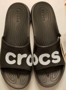NEW Crocs Mens Classic Graphic Slides US 13 Croslite Black And White NWT Review
