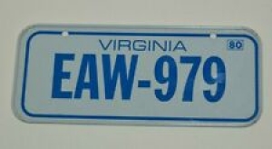 Nice Vintage 1980 VIRGINIA State Bicycle Metal License Plate EAW-979 Rare Review