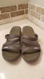 Crocs Brown Patricia Strappy Sandals Wedge Heel Slides 9 Review