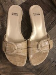 Stuart Weitzman Women’s Tan Croc Leather Mule Straw Heel Size 8M  Review