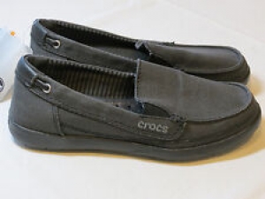 Womens crocs standard fit Walu canvas loafer slide shoe W 4 W4 boat black Review