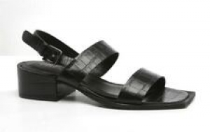 ESSEN Black Double-Strap Leather Croc Embossed Square Toe Sandals 9-39 NEW Review