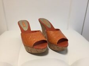 NINE WEST ASHLANDO Orange leather Croc pattern cork wedge, SZ 7.5M Review