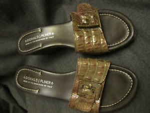 Donald J Pliner VERA Wedge Leather Sandals Metallic Faux Croc Size 10 M ITALY  Review