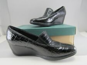NIB Clarks Portrait Dec Bendables Black Croc Slip On Wedge Heel Size US 7.5 Med Review