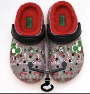 Disney Christmas Holiday 2019 Red & Gray Sherpa Crocs Shoes Size M4 W6 Light Up Review