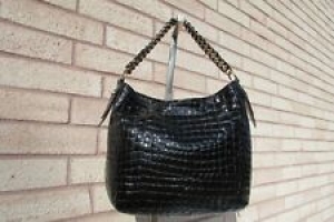 Antonio Melani Black Patent Embossed Croc Leather Chain Hobo Shoulder Bag Purse Review