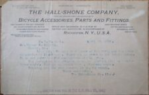 Bicycle 1899 Letterhead: Hall-Shone Co. Cycle Accessories & Parts- Rochester, NY Review