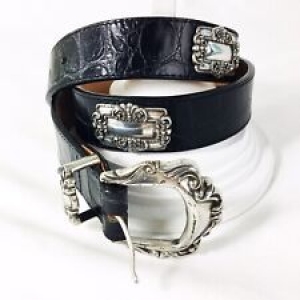 BRIGHTON BLACK LEATHER Silverplated BELT croc, Filigree Buckle woman Large 42203 Review