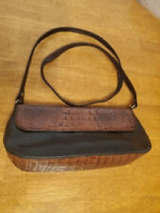 Brahmin Vintage Brown Embossed Croc shoulder CrossBody Bag Black Handbag Purse Review