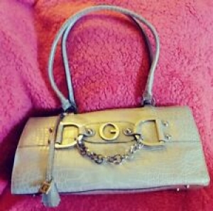 GUESS SIGNATURE PEARLY GREY FAUX ALLI/CROC EMBOSSED SATCHEL SHOULDERBAG PURSE Review