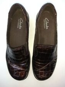 Clarks May Poppy Brown Patent Croc Embossed Loafers Shoes 38634 Women Size 6M Review