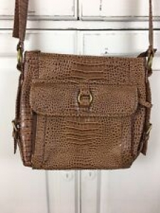 COLDWATER CREEK Croc Embossed Crossbody Brown EUC Multi Compartment Ladies Purse Review