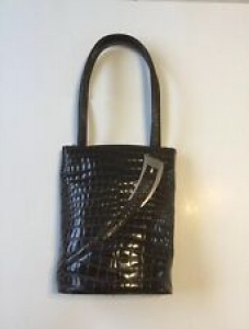 Gianni Versace Dark Brown Croc Embossed Bucket Leather Bag Review