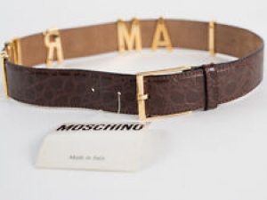 New Moschino Redwall  Croc-Embossed Brown Leather Belt Size EU 44 Review
