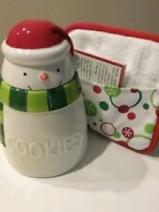 Christmas Decorations Hallmark Snowman Cookie Jar Pot Holder Recipe Cards Review