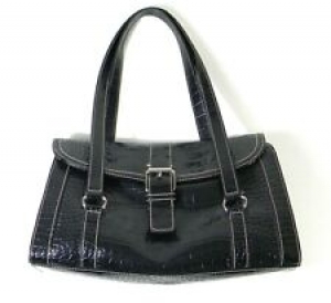Preowned Liz Claiborne Black Faux Croc Leather Shoulder Bag Purse Double Handle Review