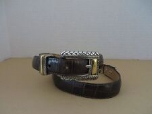 BRIGHTON SILVER AND GOLD TWO TONE W/ MOCH CROC BROWN LEATHER BELT *SIZE M* Review