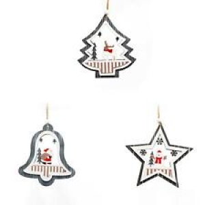 Christmas Tree Hanging Decorations Wooden Novelty Ornaments Home Xmas Party 3Pcs Review