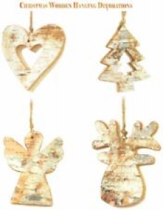 4Pcs x 8cm Real Wooden Ornaments Christmas Tree Hanging Decorations Hand Crafted Review