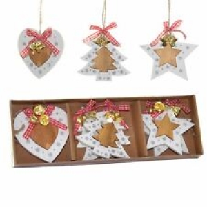 Wooden Christmas Tree Hanging Decorations Ornaments Ribbons Bell Home Decor 6Pcs Review
