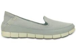NIB Crocs Women Stretch Sole Skimmer Gray Canvas Comfortable Shoes  Review