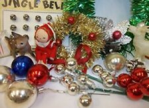 Lot Vintage Christmas Decorations – Mercury Glass Tinsel Wreaths Reindeer Bells Review