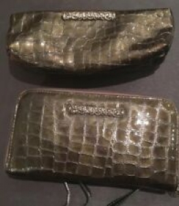 Brighton Pewter Patent Leather Croc Embossed Wallet Crossbody & Makeup Bag  Review