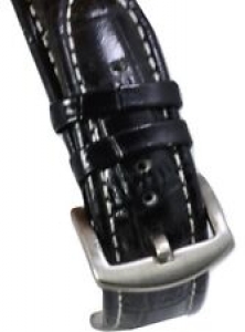 24mm Thick Leather Glossy Black Croc White Stitch Pre-V Buckle Watch Band Strap Review
