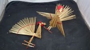 Pair 2 Vintage Straw Rooster Swedish Sweden Christmas Decorations  Review