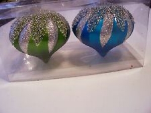 GREEN TURQUOIS BEAD & GLITTER SHATTER RESISTENT ORNAMENTS CHRISTMAS DECORATIONS Review