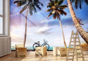 3D beach bicycle tree cloud Wall Paper Print Decal Wall Deco Indoor wall Mural Review