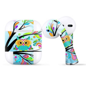 Skins Wraps compatible for Apple Airpods  Colorful Artistic Owl in tree Review